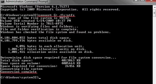 NTFS komutuna dönüştürme