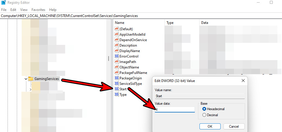 Sistem Kayıt Defterindeki Oyun Hizmetleri için Başlangıç ​​Değerini 4'e Ayarlayın