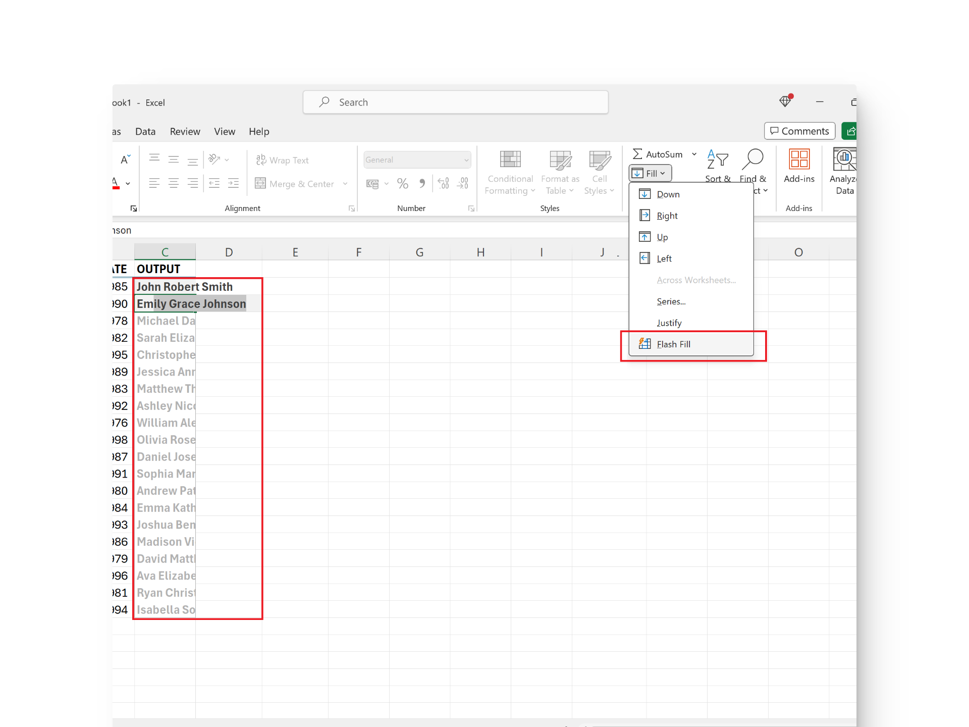 Excel'de Flash Doldurma