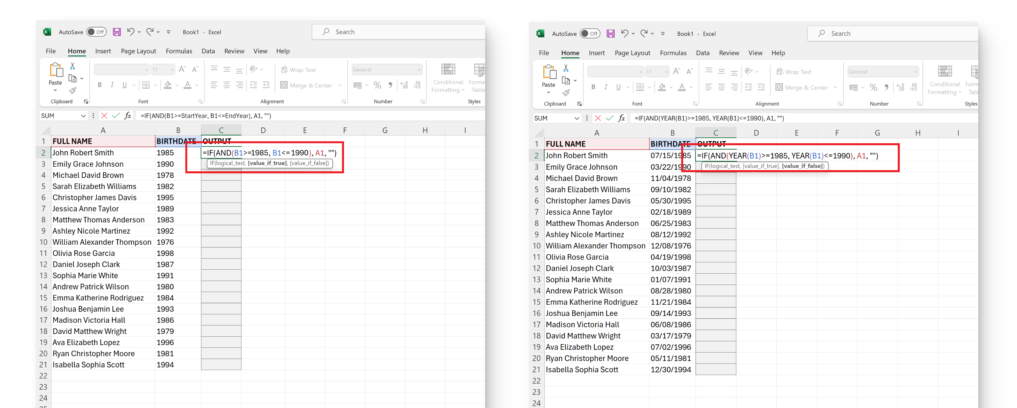 Excel'de Doğum Tarihine Göre Hücrelerden İsim Çıkarma