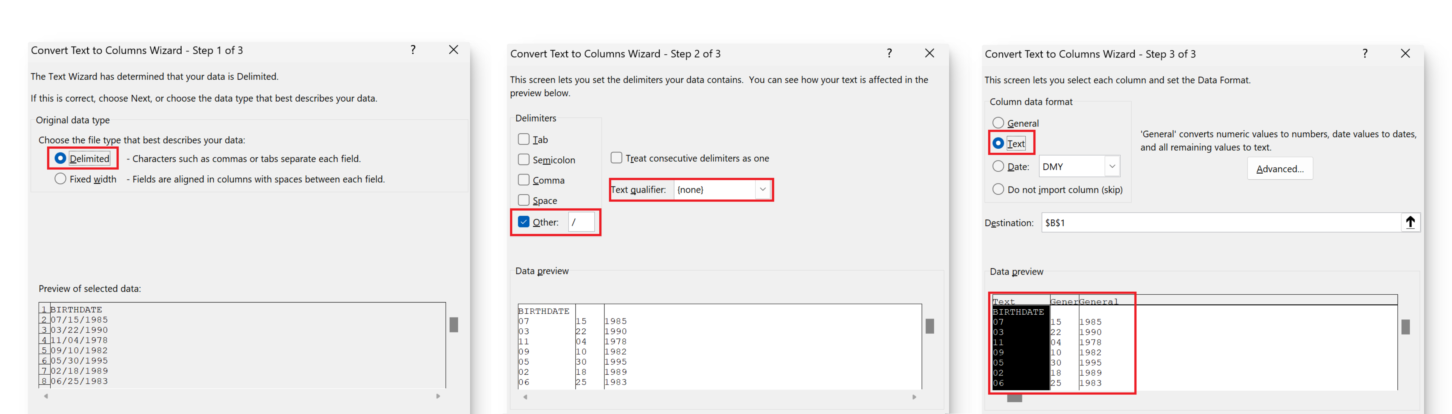 Sütuna Excel Metni Dönüştürme