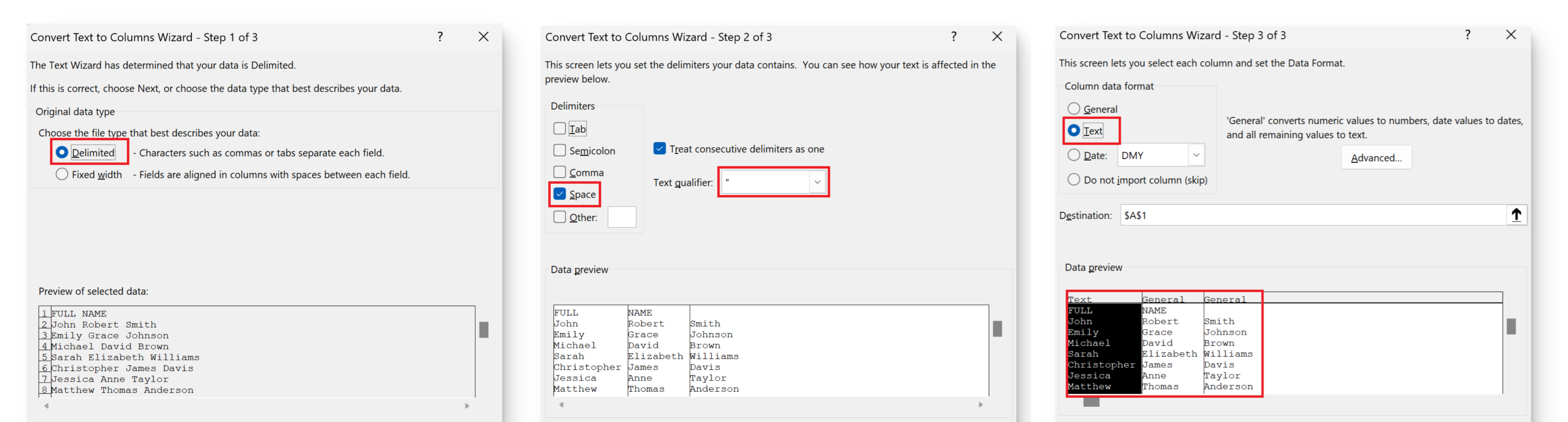 Sütuna Excel Metni Dönüştürme