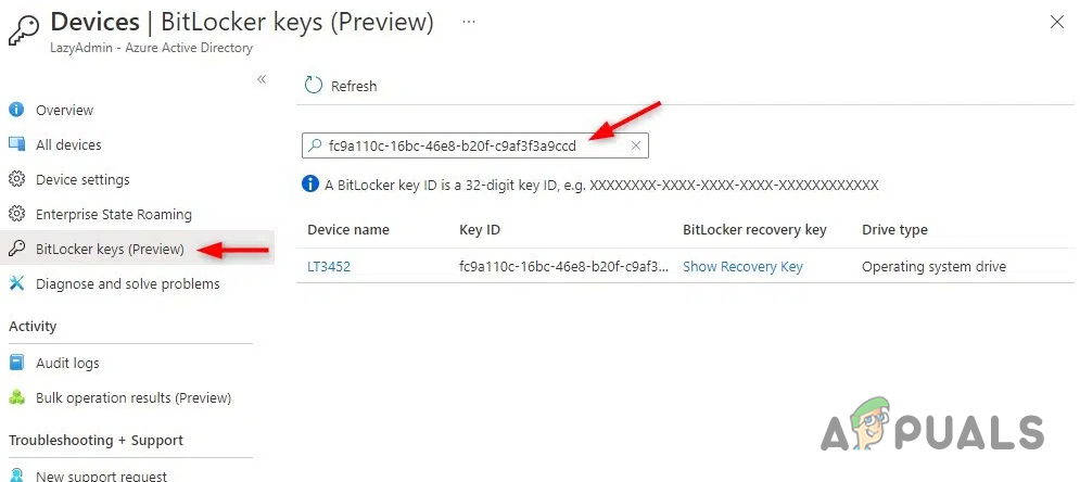 Azure Active Directory'de BitLocker Kurtarma Anahtarını Arama
